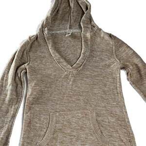 Roxy Y2K Tan Marled Knit Hoodie Sweater‎ L Deep V Pullover Surf Style